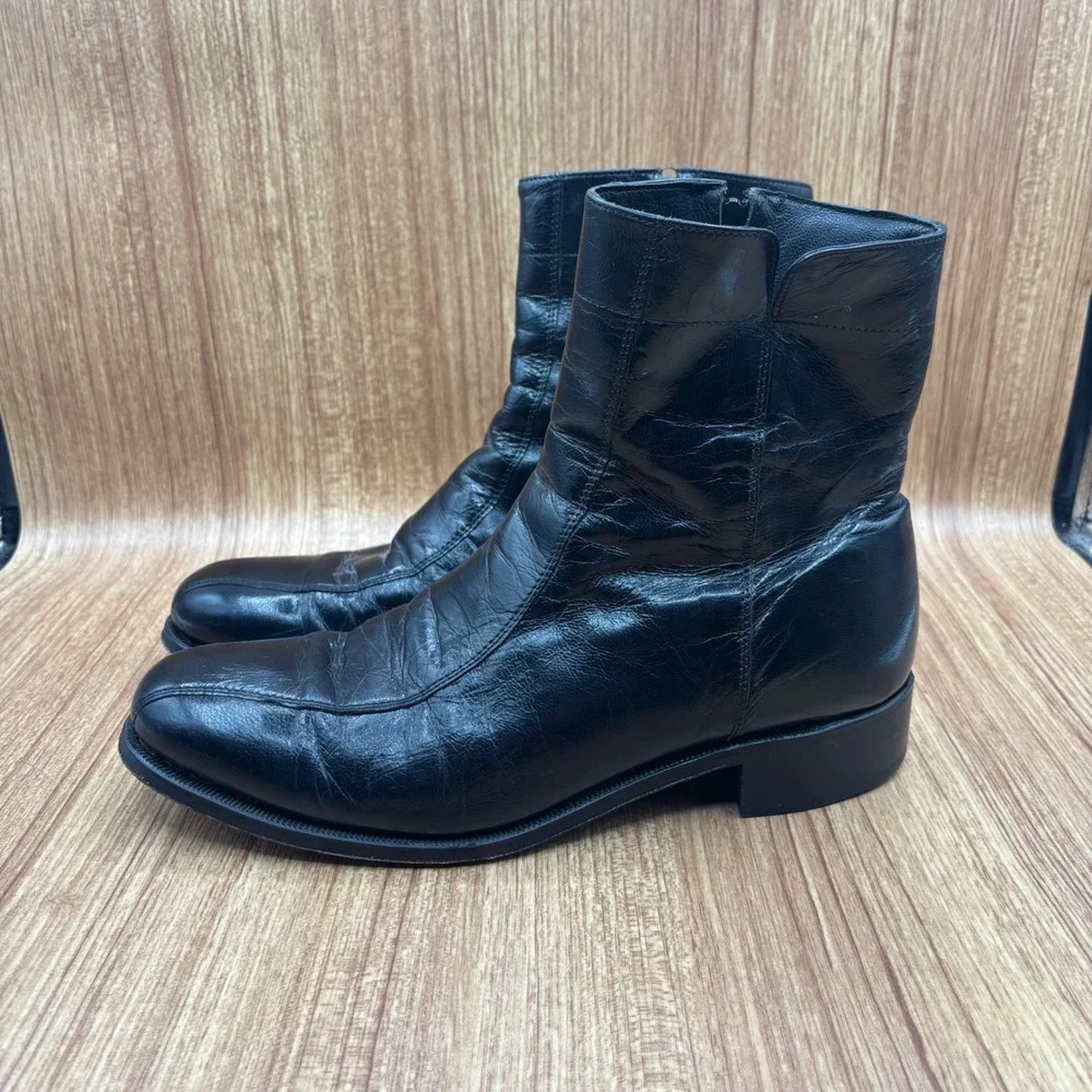 Florsheim Duke Side Zip Leather Dress Boots Men's Size 8 D 18215-01 Square Toe